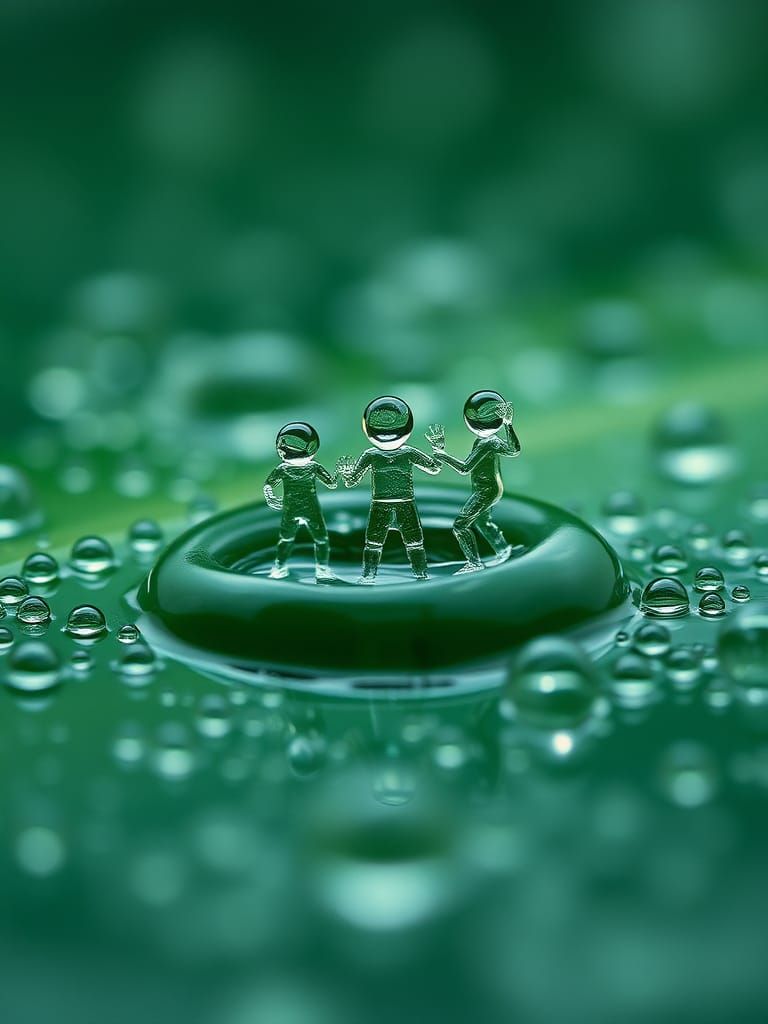 Macro Dewdrops Reflecting Water People