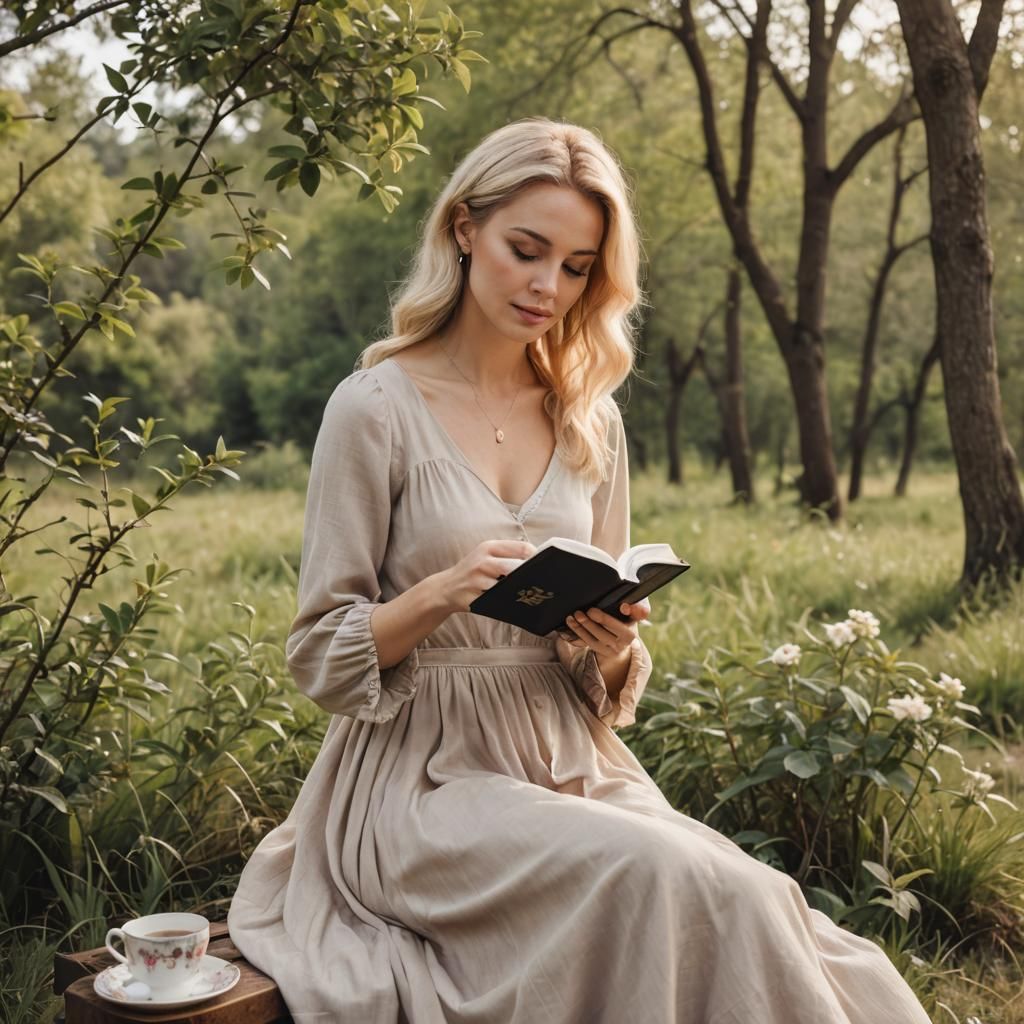 Woman Reading Bible Outdoors in Nature