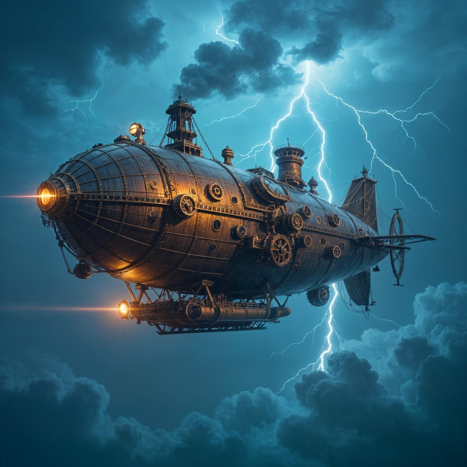 Steampunk Airship Soaring Through Stormy Skies