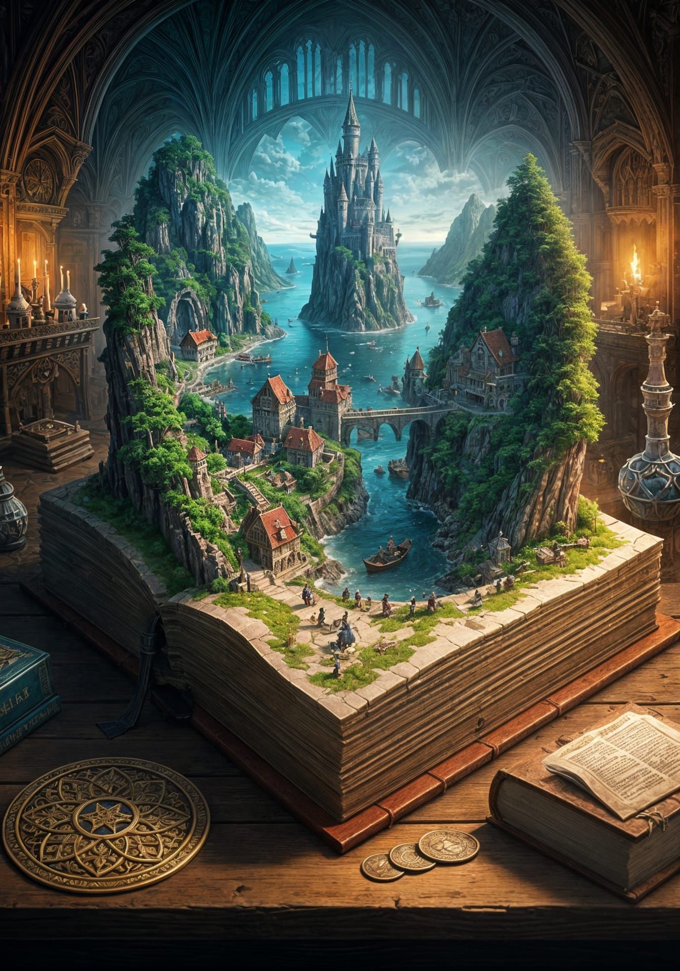 Fantasy Civilization Emerges from Book, Top-Down View