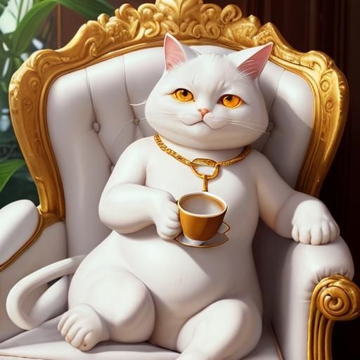 Elegant Fat Cat Sipping Coffee in Style