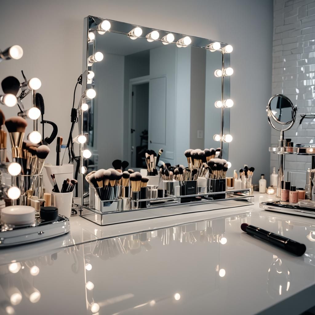 Lavish Modern Makeup Station with Silver Accents