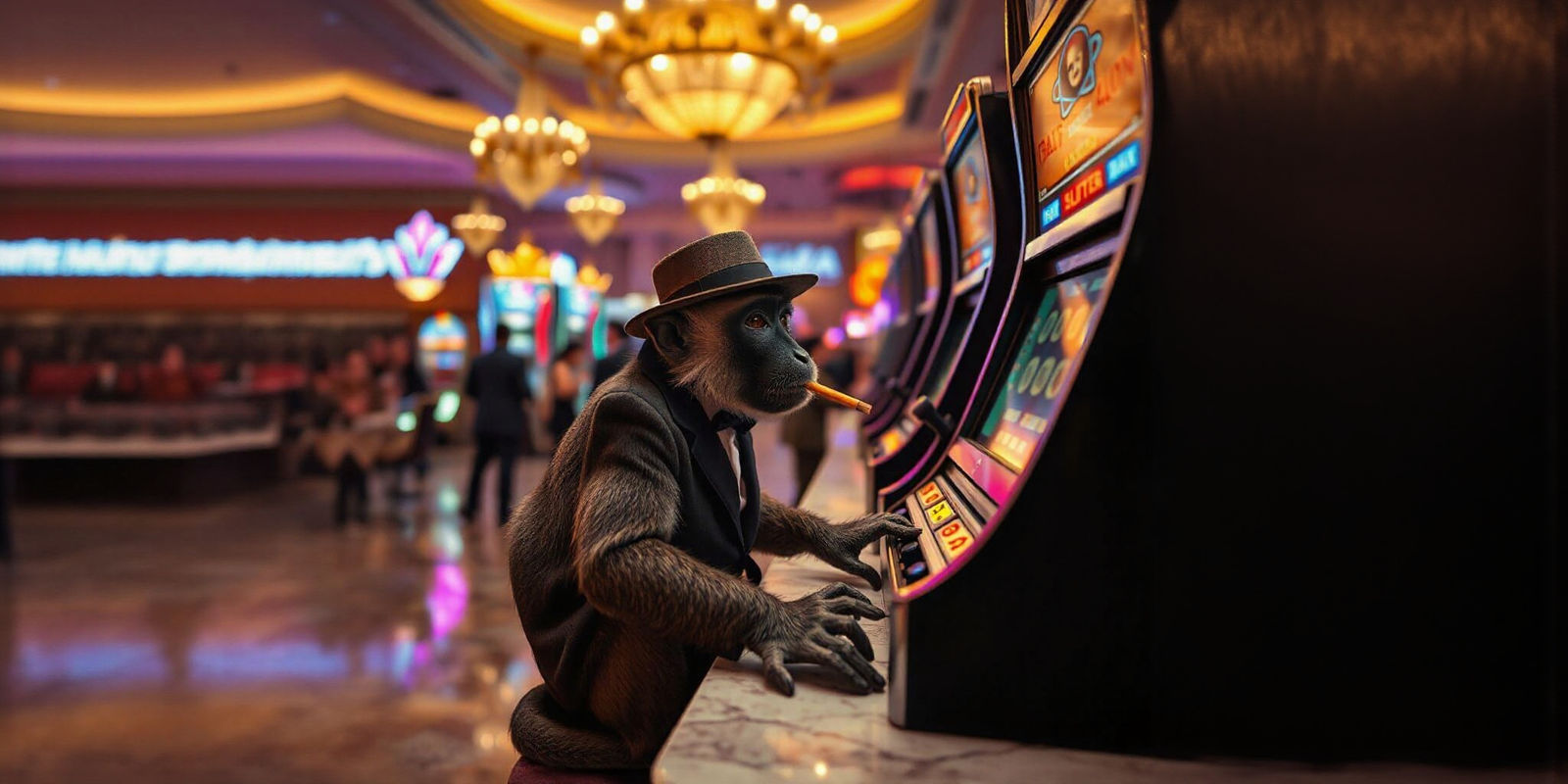 Glamorous Vervet Monkey at a High-Stakes Casino in Neon Styl...