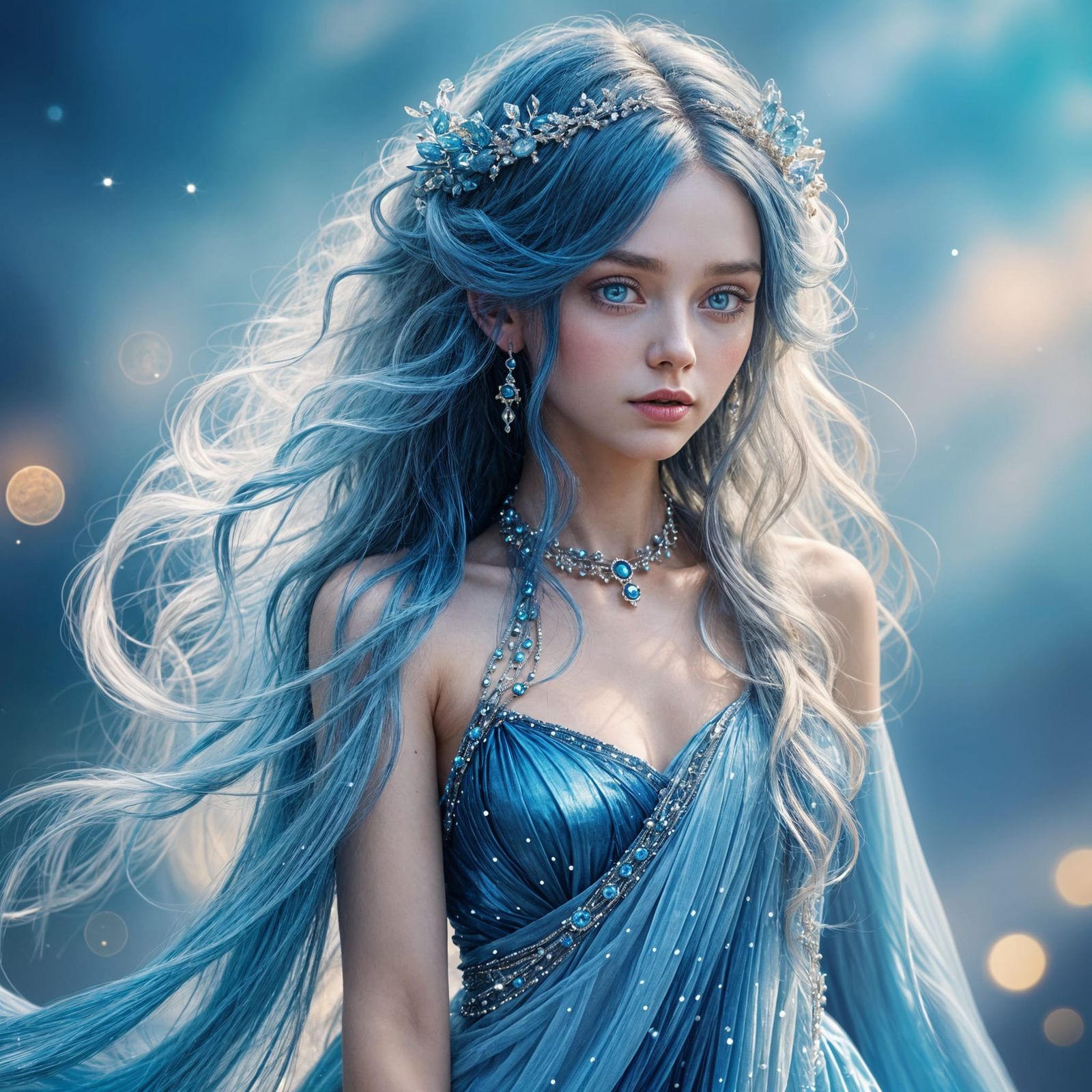 Sapphire Goddess Portrait with Magical Energy