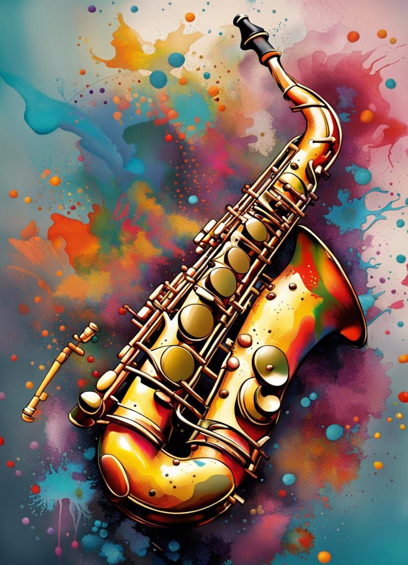 Majestic Saxophone with Marbling and Splatter Effects