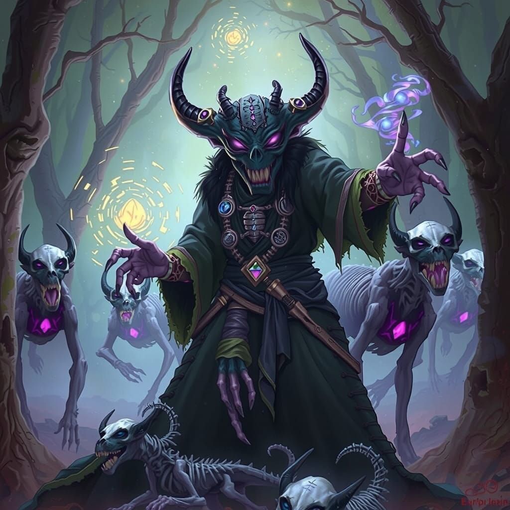 Dark Necromancer Conjures Skeletal Beasts in Twisted Eldritc...