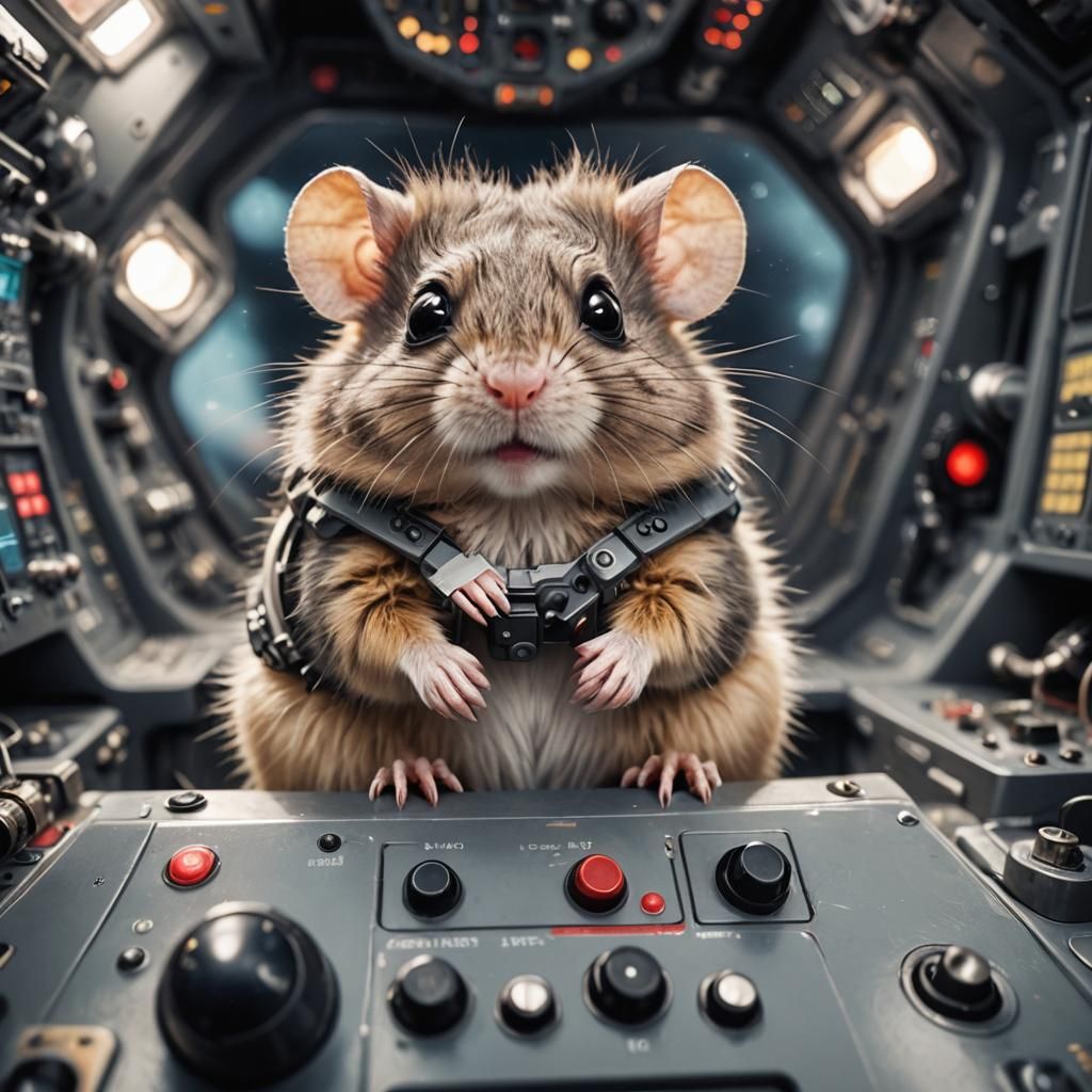 Fuzzy Rodent Pilot Navigating a Spaceship