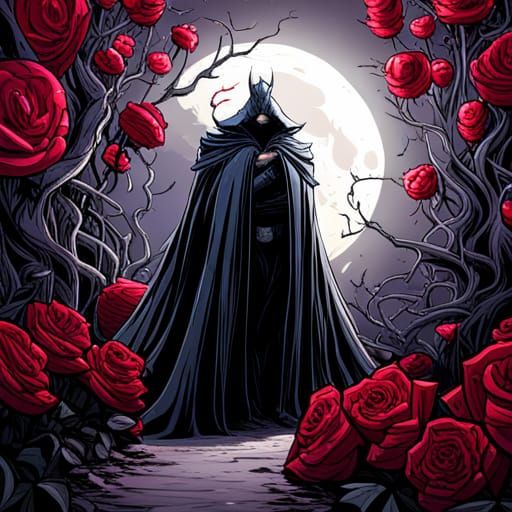 Gothic Cartoon Horror Nazgûl in Rose Garden