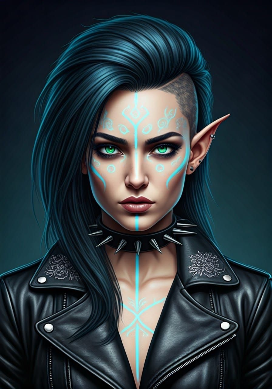 Elven Punk Portrait in Cyberpunk Style