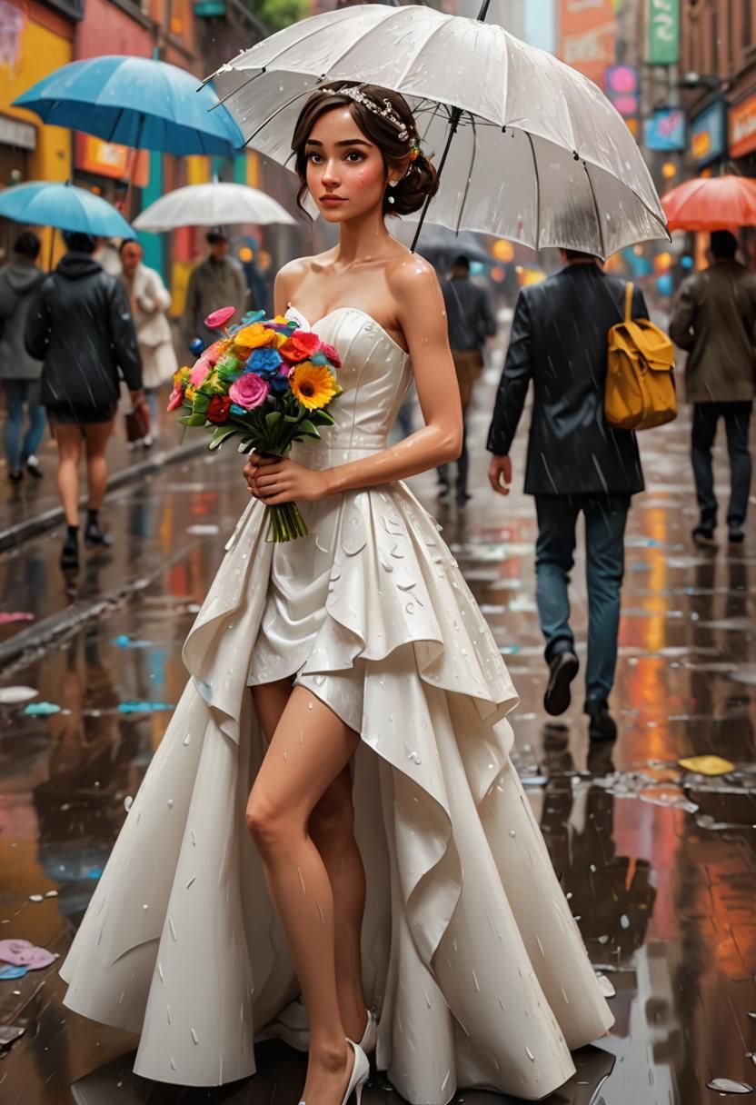 Bride With Umbrella in 3D Digital Art Style