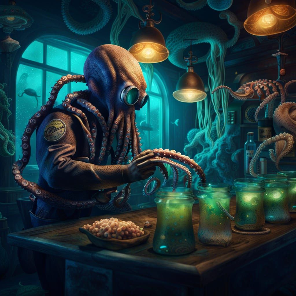 Underwater Milkshake Bar with Diver and Octopus