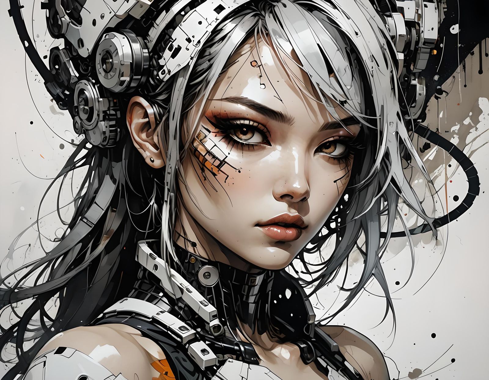 Cybernetic Beauty: Inkpunk Portrait of a Supermodel
