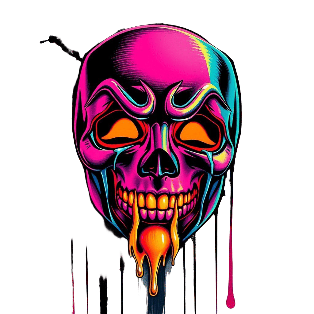 Vibrant Neon Crying Mask Tattoo Design in Graffiti Style