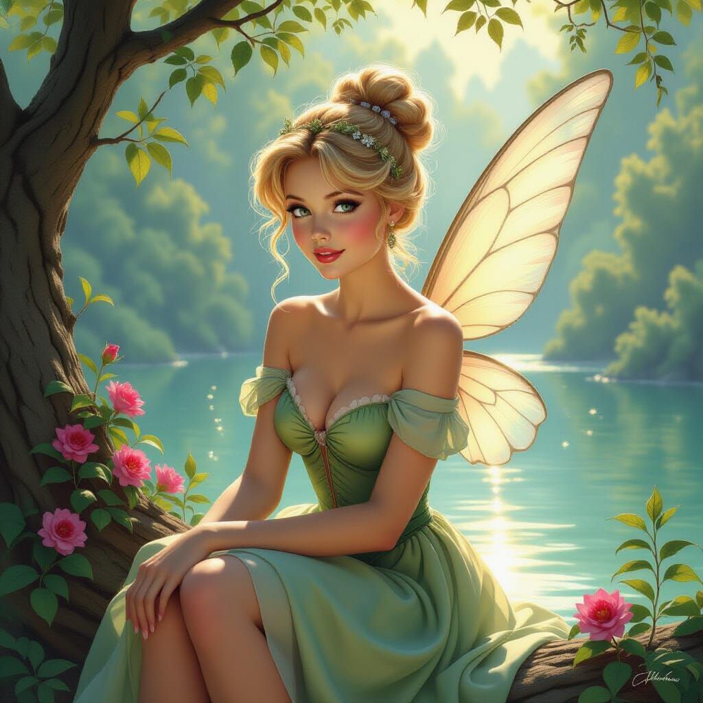 Tinkerbell in Ethereal Fantasy Painting with Sun Spots
