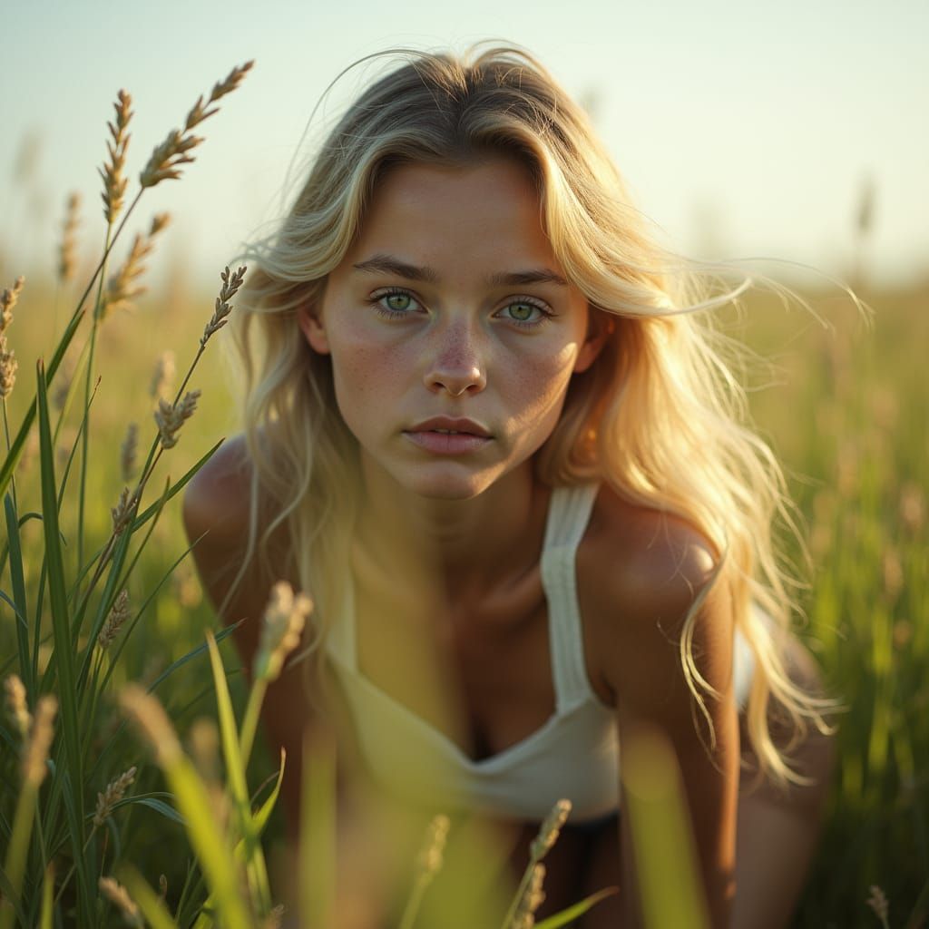 pretty girl, life behind a blade of grass.