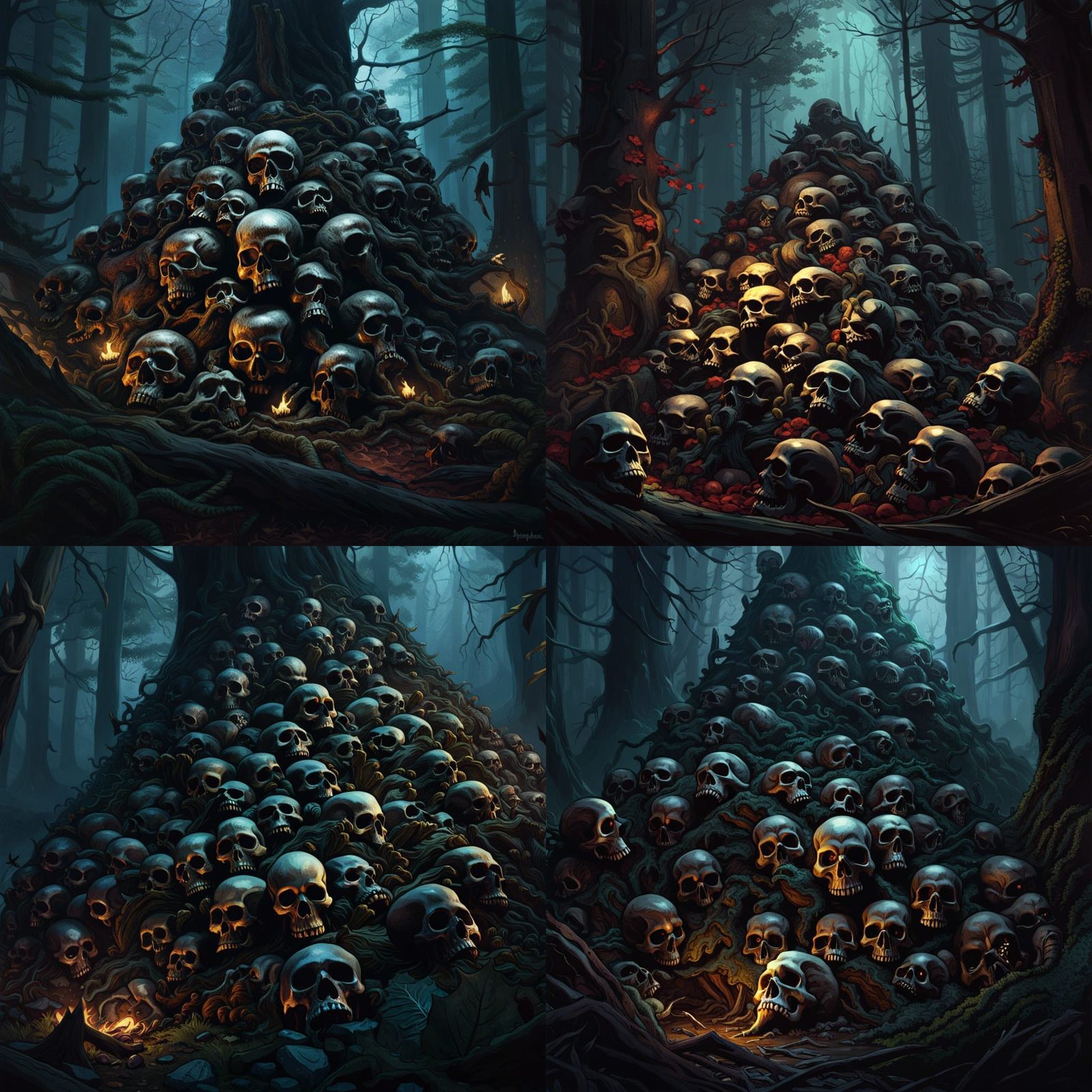 Skulls in Sinister Forest: Dark Fantasy Concept Art
