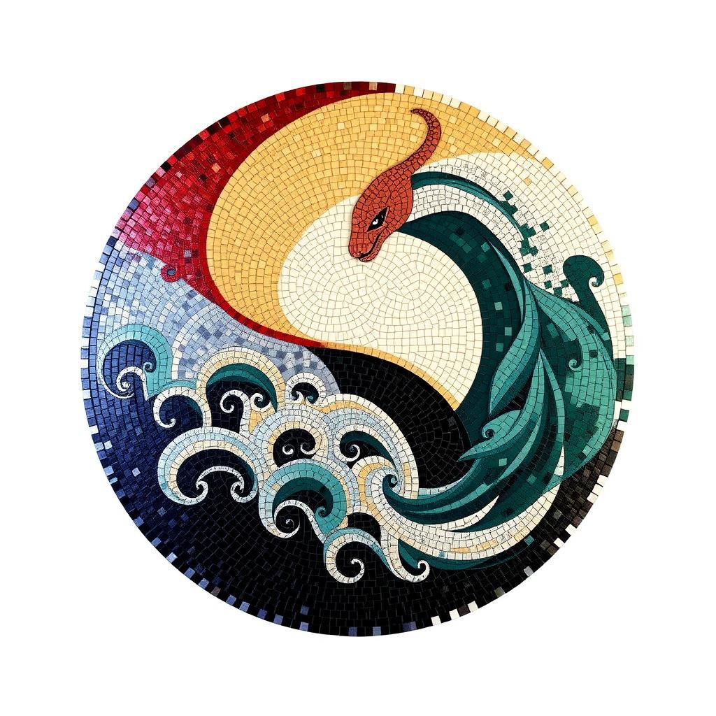 Serpent in Elegant Mosaic Kimono