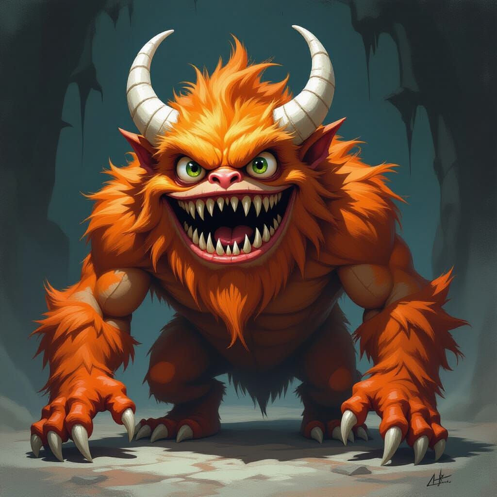 One-Eyed Ginger Monster with Sharp Teeth
