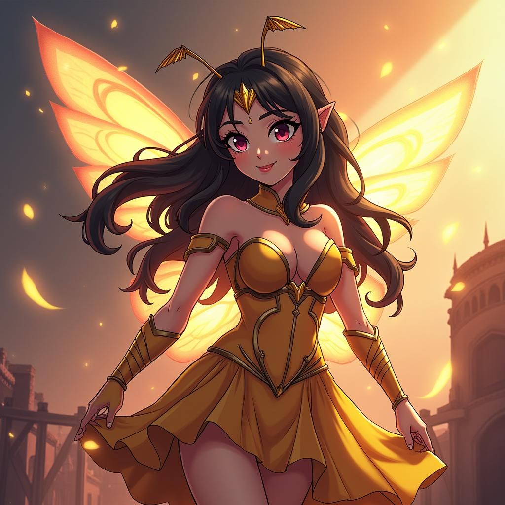Anime War Bee Princess in Cel-Shaded Style
