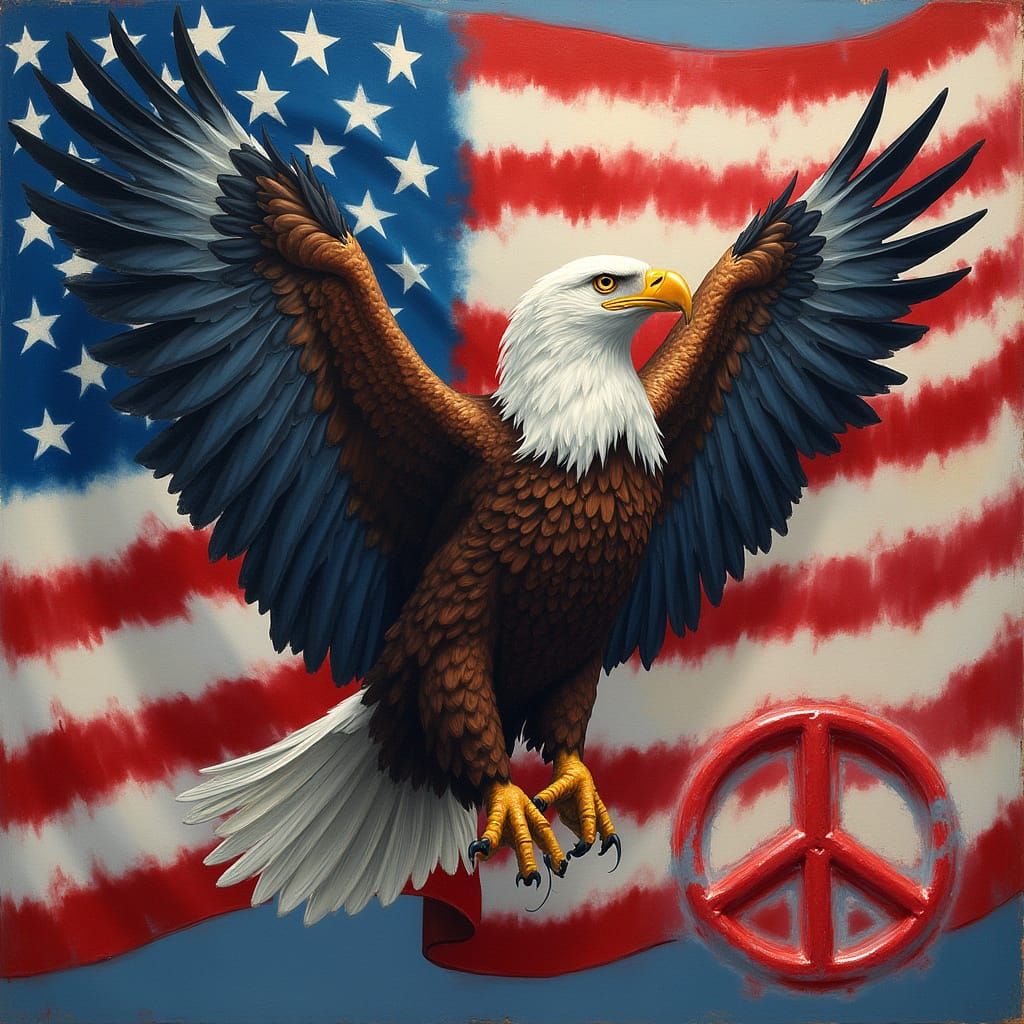 Eagle with US Flag and Peace Symbol