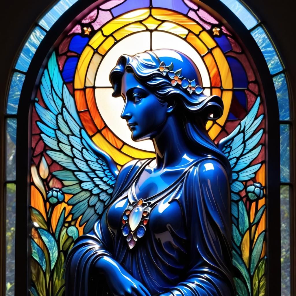 Psychedelic Blue Angel Sculpture in Moonlight