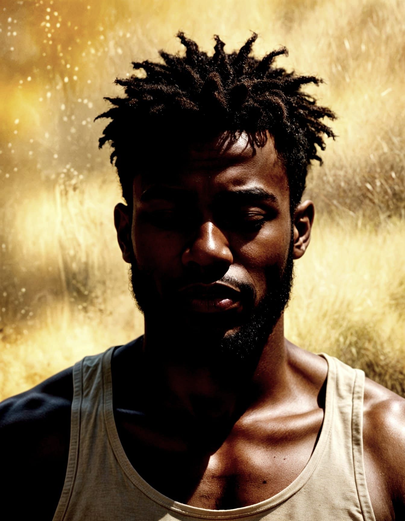 Portrait of a Black Man with Closed Eyes