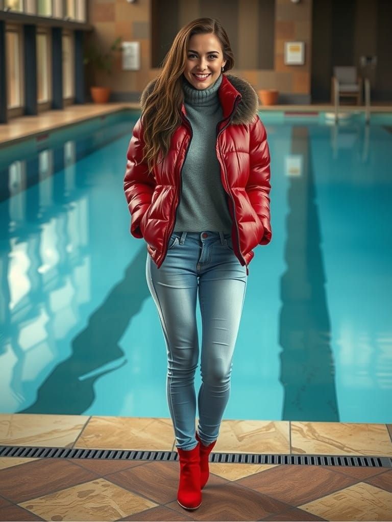 Carefree Brunette at the Hotel Pool