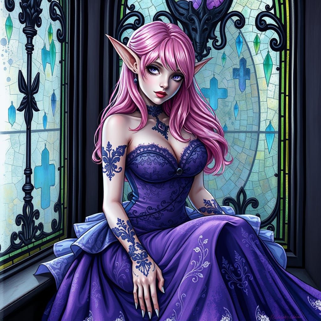 Violet Elf in Alcohol Ink Vampire Style