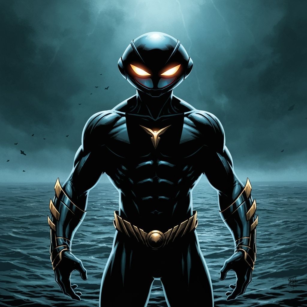 Black Manta Emerges from Stormy Seas in Comic Style
