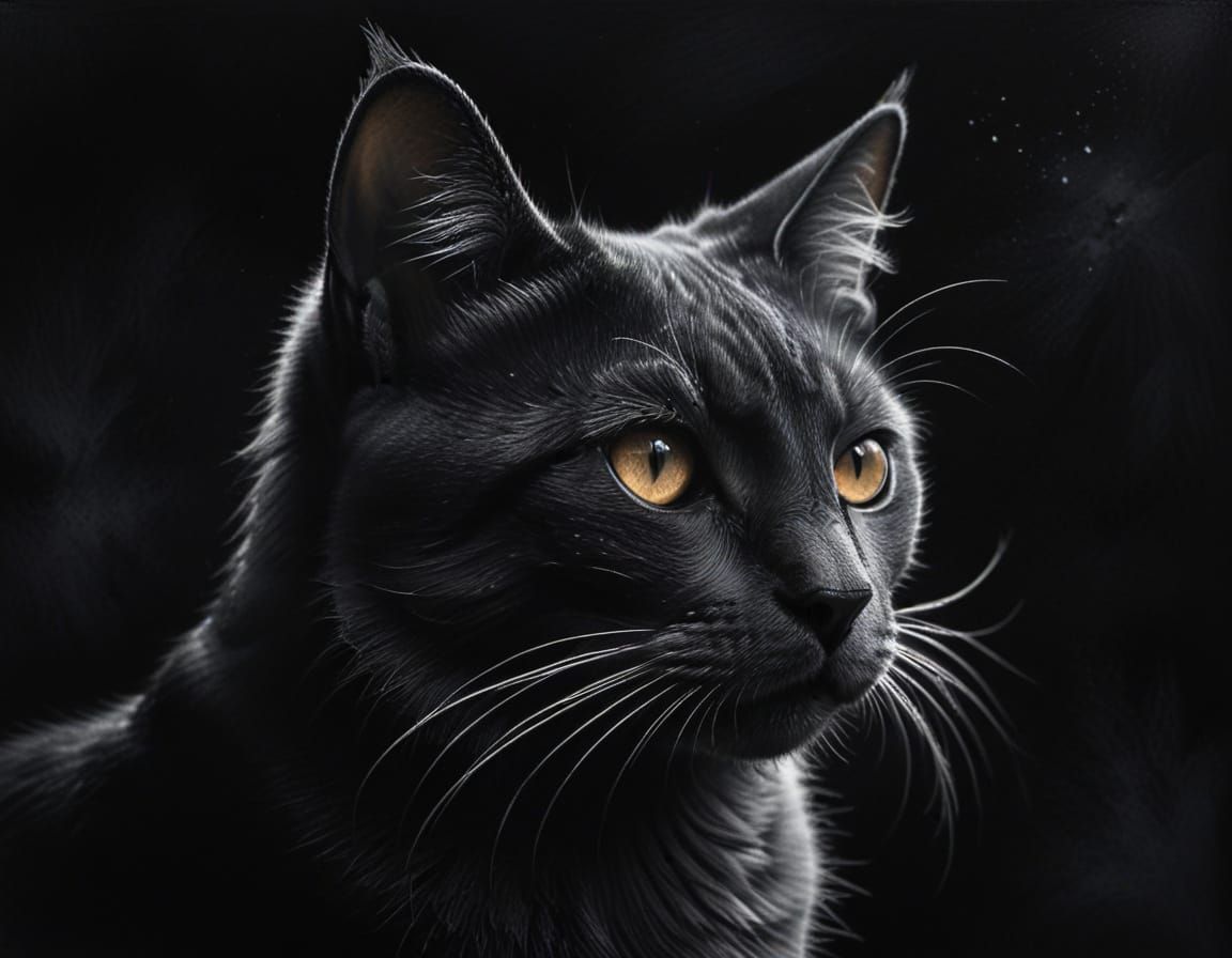 Enigmatic Cat Silhouette in Starry Darkness