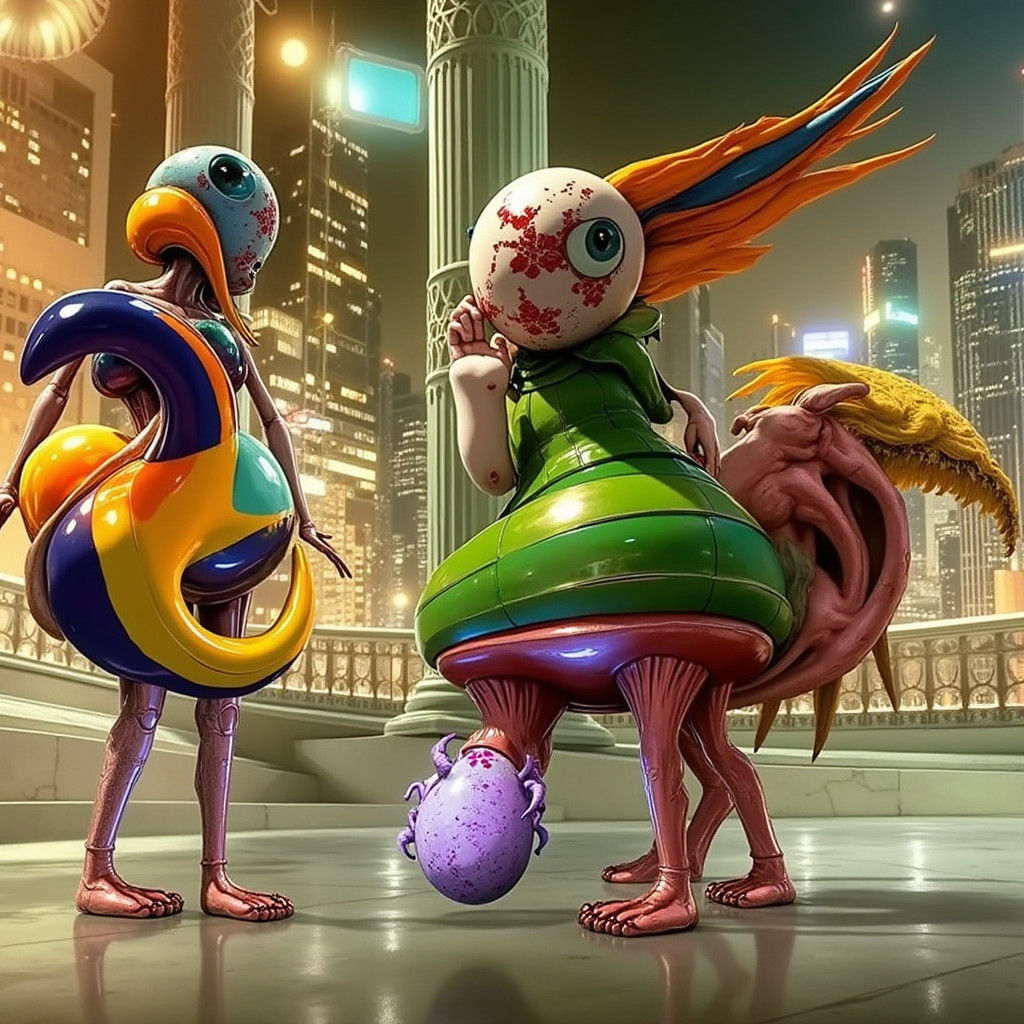 Surreal Gathering of Bizarre Creatures in Sumptuous Hotel