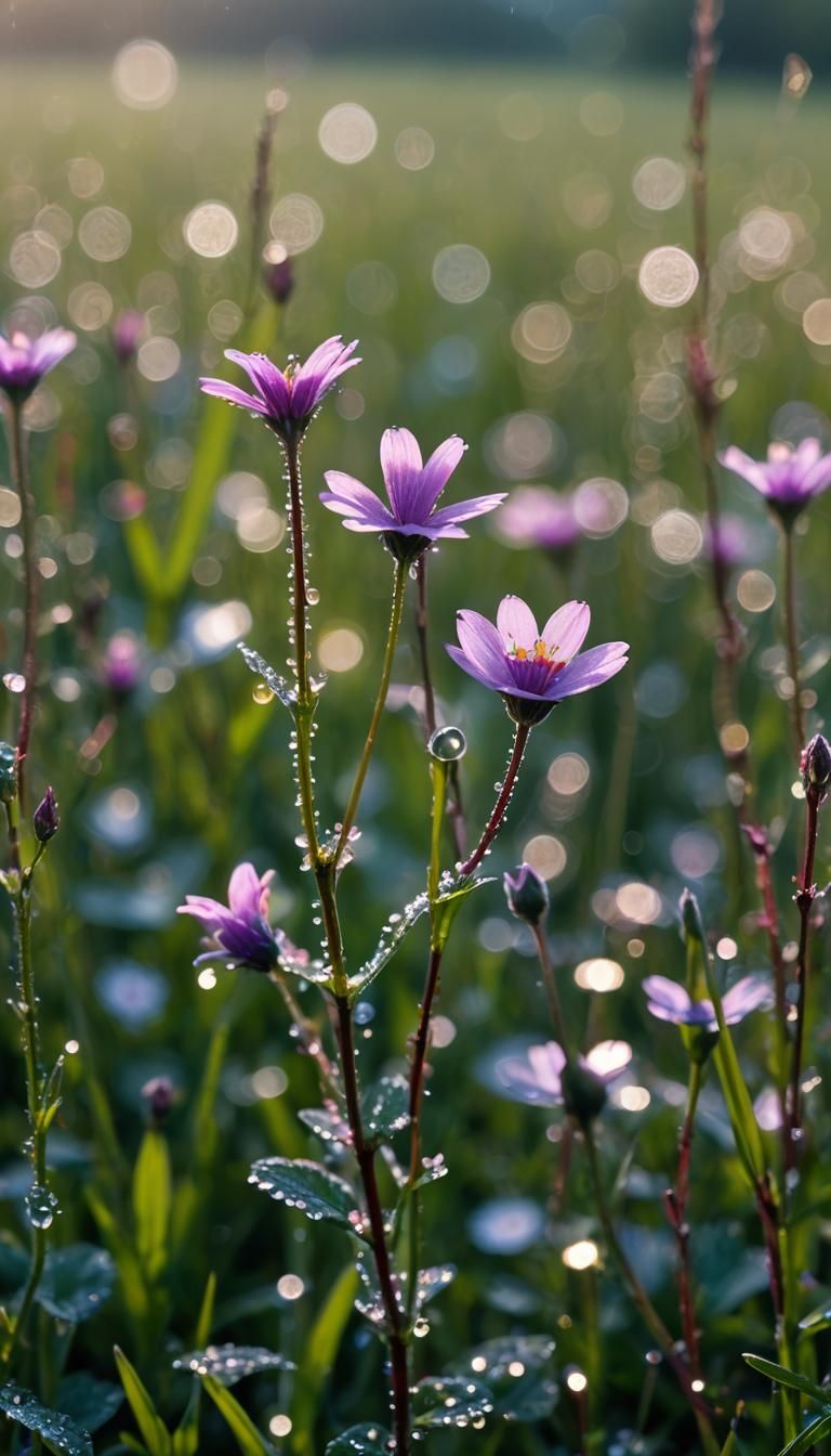 Magical Dew-Kissed Flower in Spring Meadow