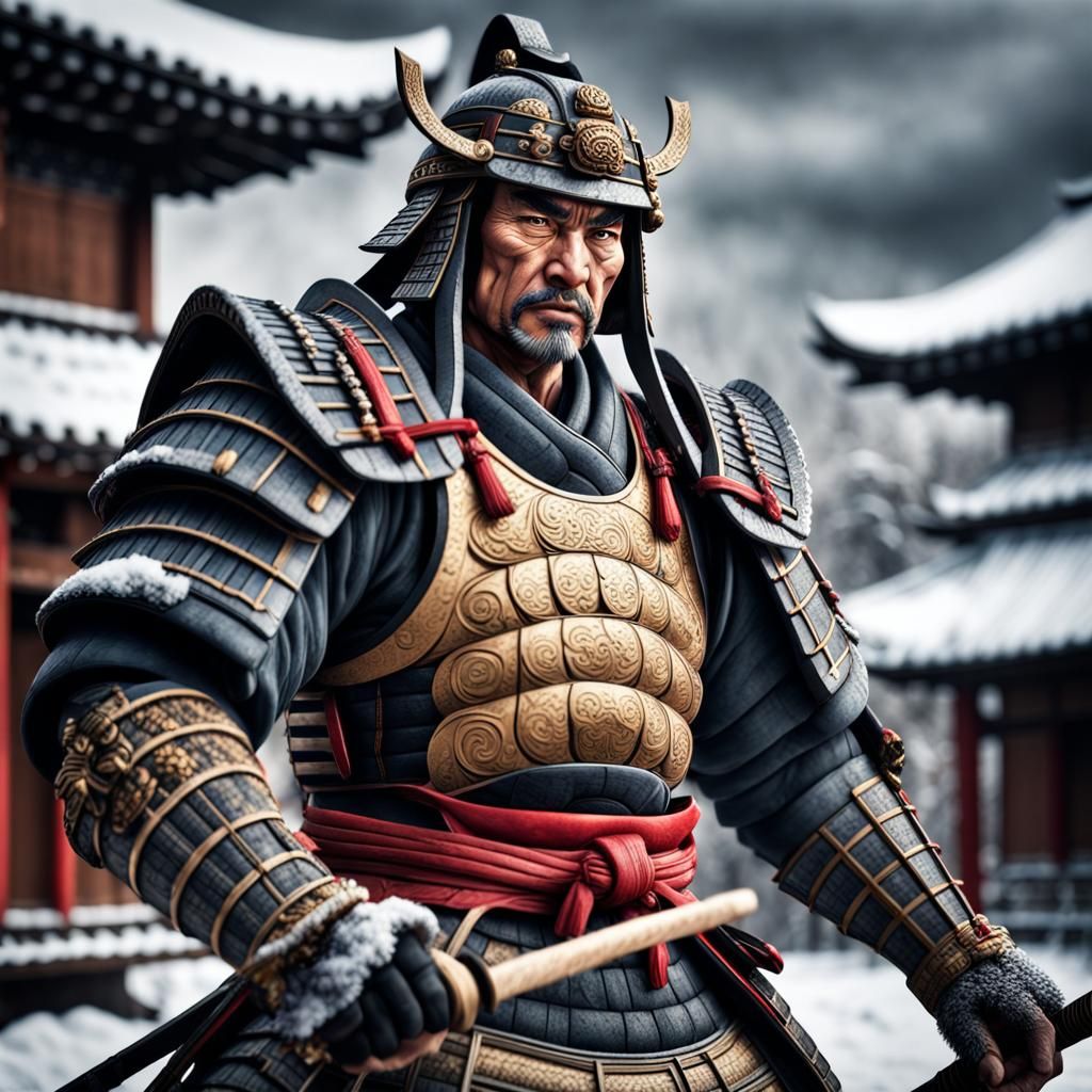 Winter Shogun Warrior in Hyperrealistic Style