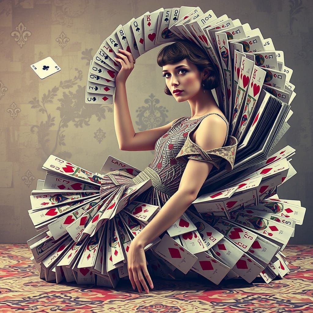 1920s Woman in Playing Card Dress: Art Deco Style