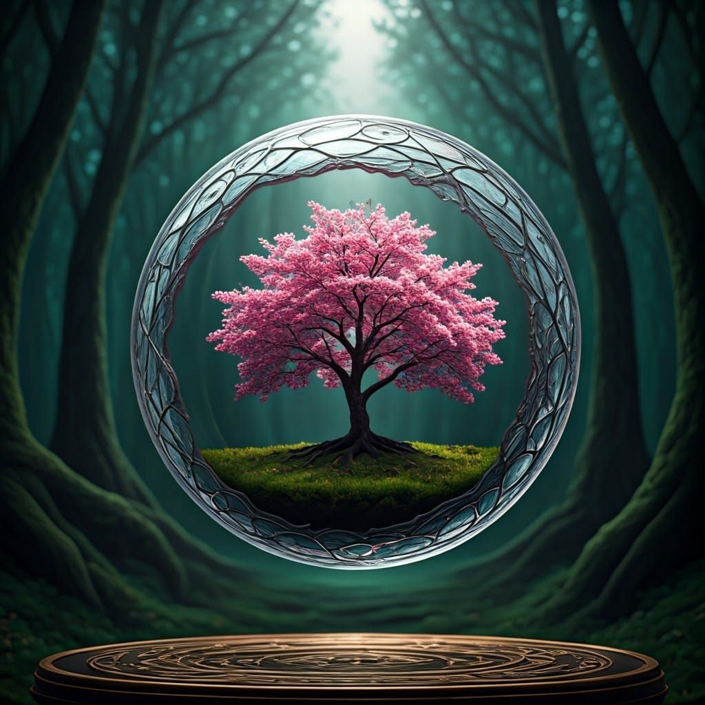 Cherry Tree Encased in Glass Orb