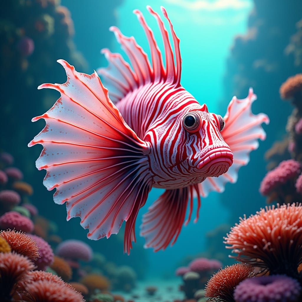 Pink Lionfish in Coral Reef, Cel-Shaded Style