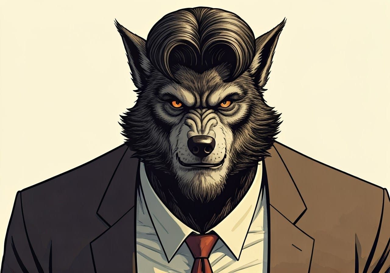 Werewolf with Toupee in Comic Book Style