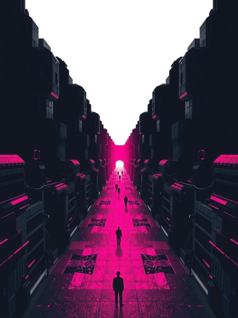 Minimalist Figures Converging with Visual Glitches