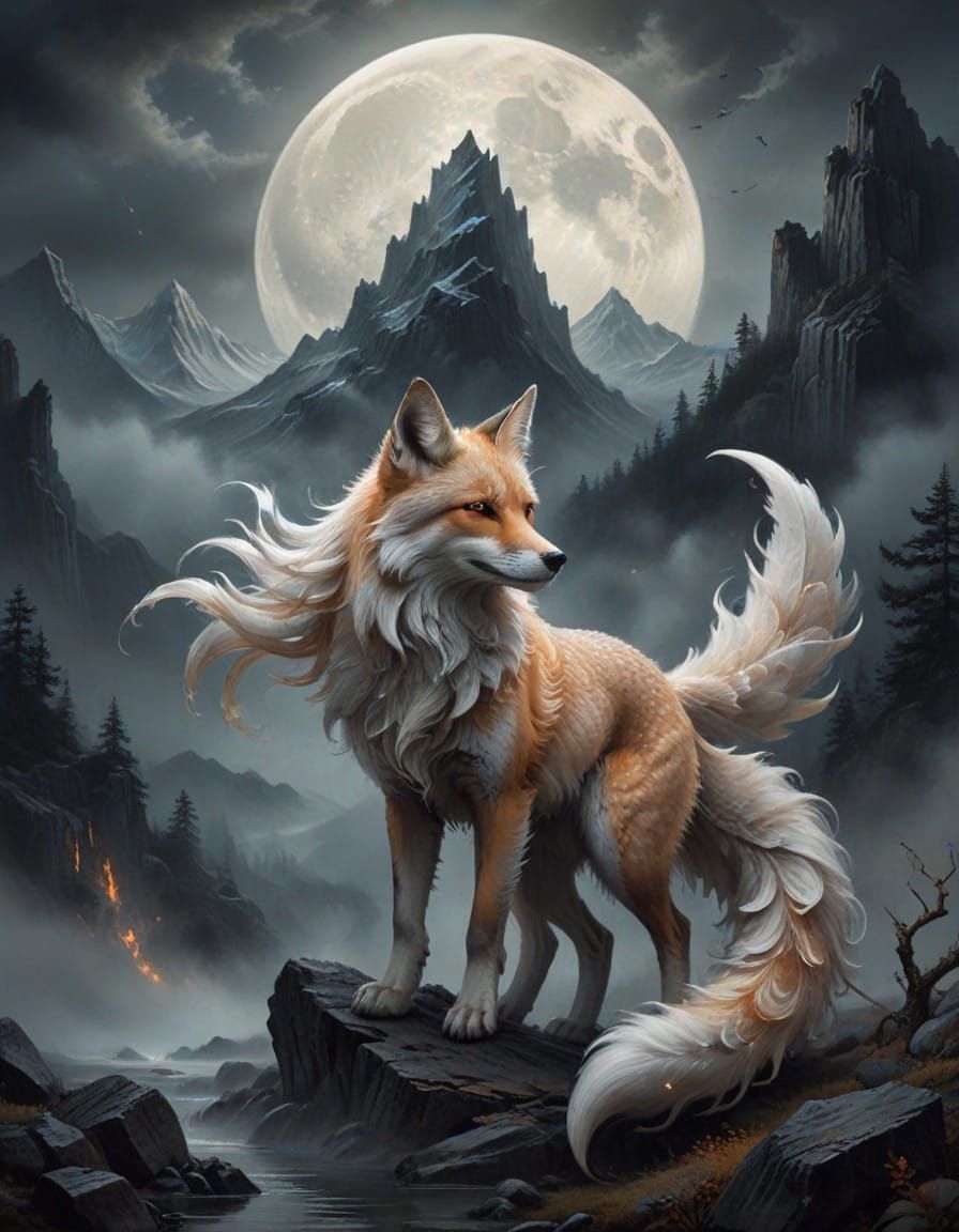 Ethereal Kyuubi Fox in Dreamlike Watercolor Style