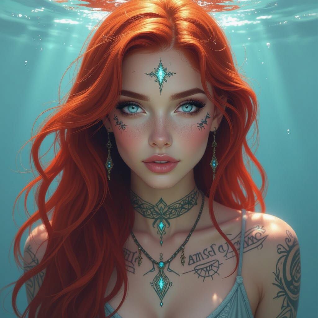 Ethereal Siren-Witch Hybrid with Glowing Runes