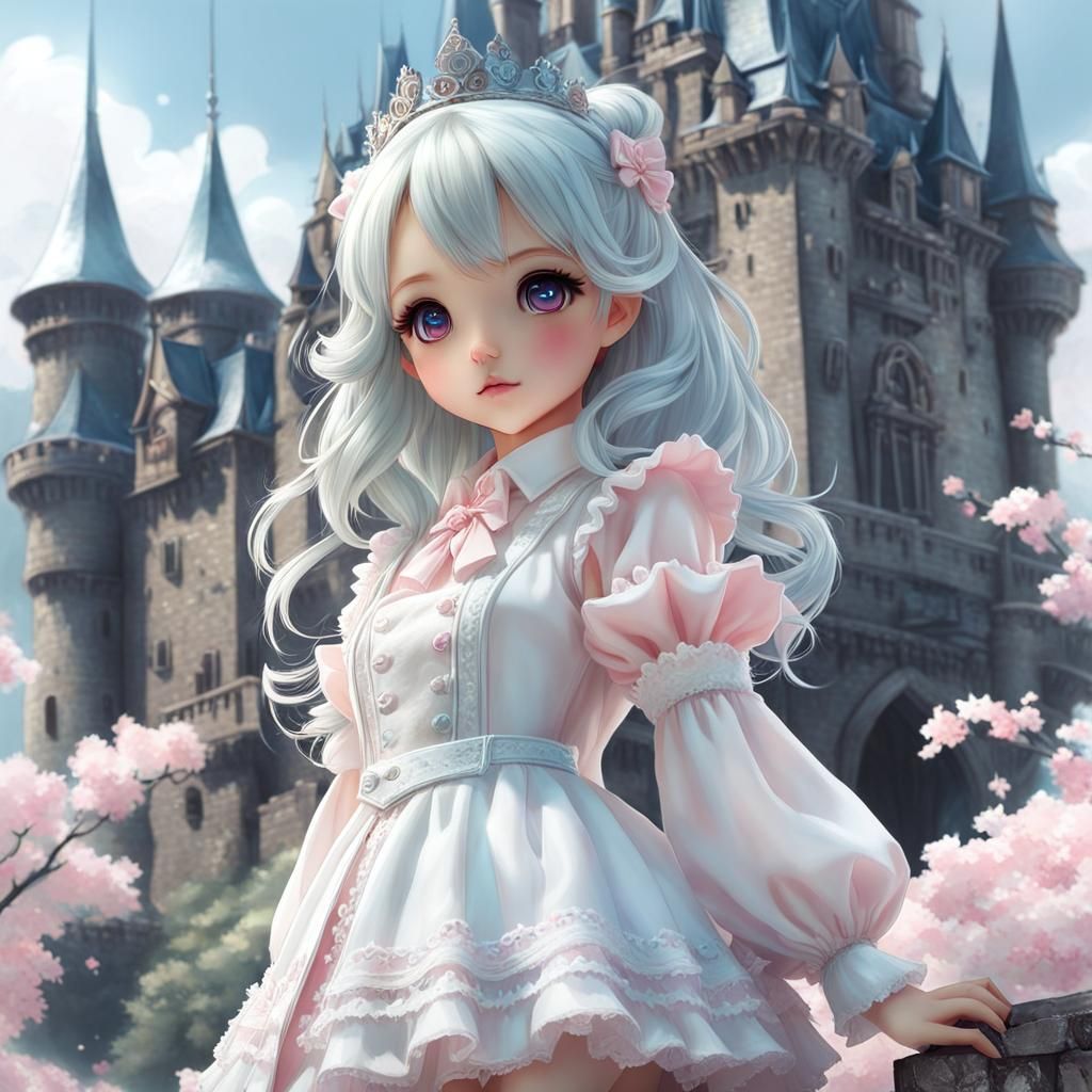 Kawaii Doll with Castle in Pastel Colors