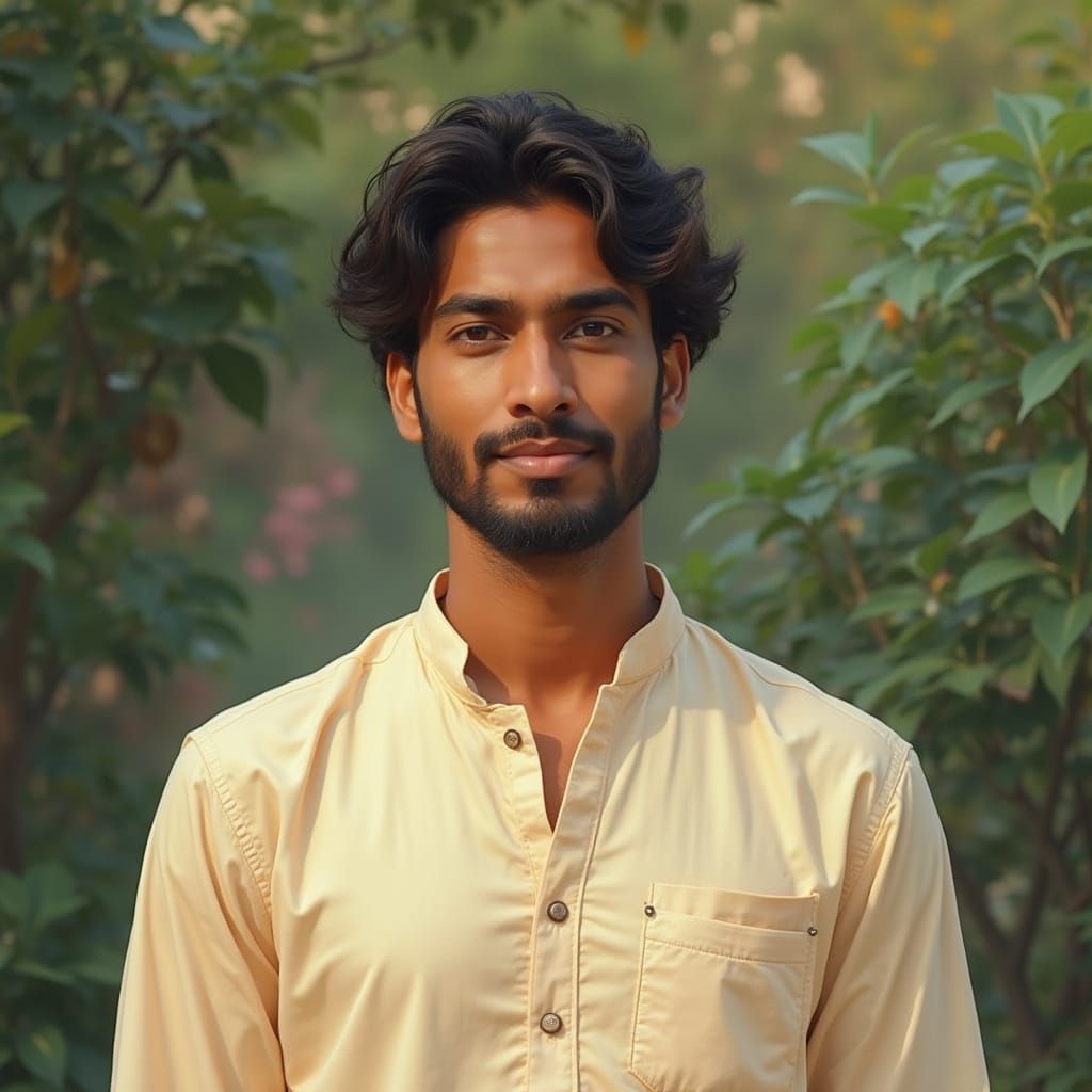 Elegant Portrait of Indian Man in Garden Setting
