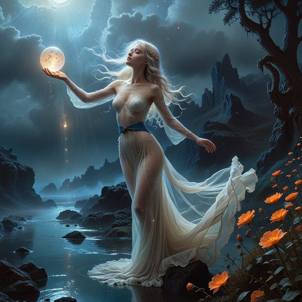 Ethereal Floating Woman in Dreamlike Surrealism Fantasy