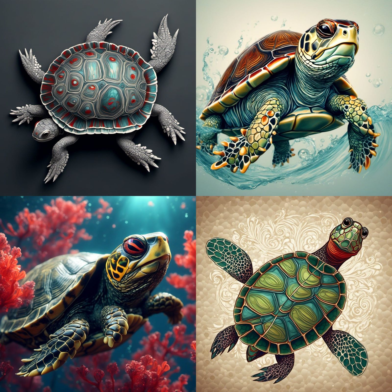 Red-Eared Slider in Abstract Digital Art Style