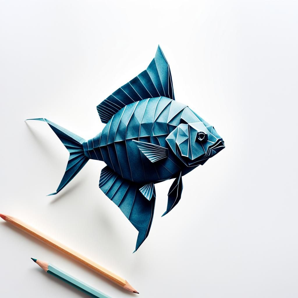 Origami Oscar Fish Ink Illustration on White