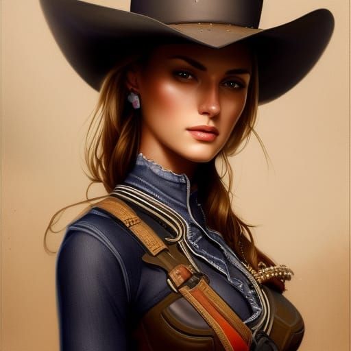 Texas Cowgirl Portrait in Hyperdetailed Digital Art