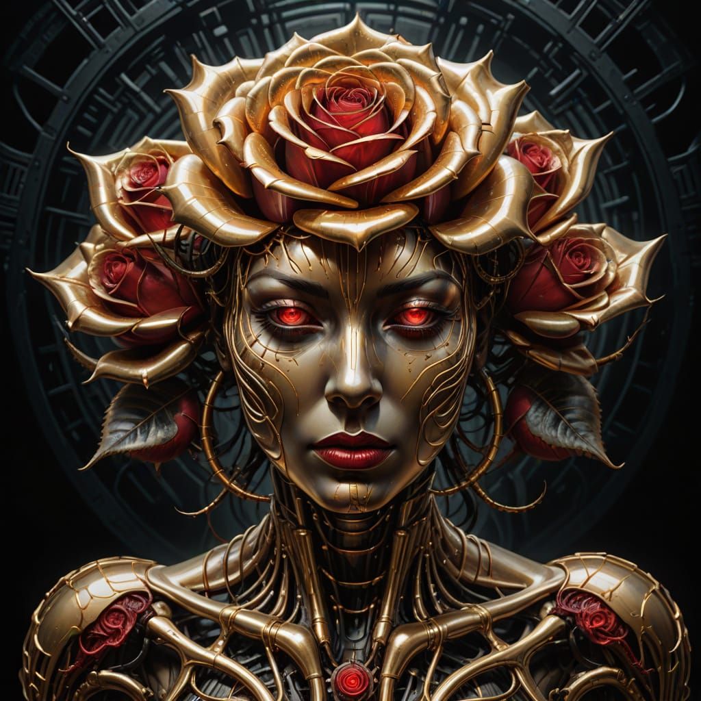 Surreal, Dreamlike Portrait in Futuristic Biomechanical Styl...