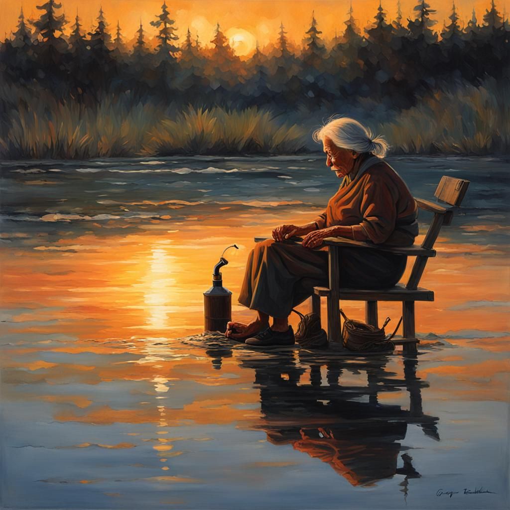 Sinister Sunset: Old Woman with Pipe