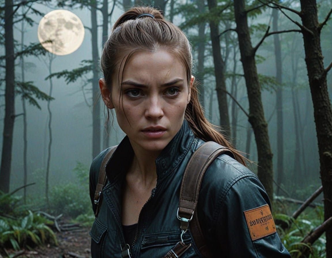Athletic Female Assassin in Gritty, Moonlit Forest