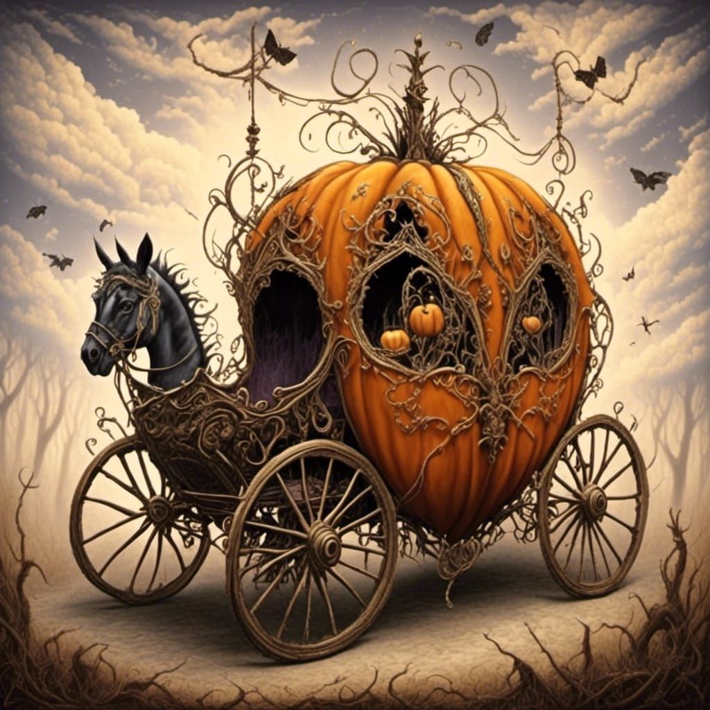 Spider-Heart Pumpkin Carriage: Digital Art